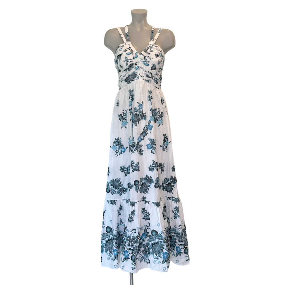 NWT WHITE HOUSE BLACK MARKET WHBM RAIN FLORAL SLEEVELESS HALTER MAXI DRESS SZ 0